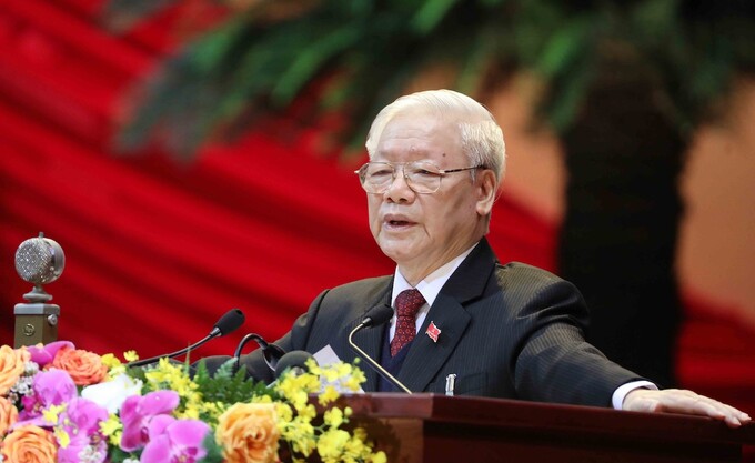 Tổng bí thư, Chủ tịch nước Nguyễn Phú Trọng phát biểu tại phiên khai mạc Đại hội XIII, ngày 26/1. Ảnh: TTXVN
